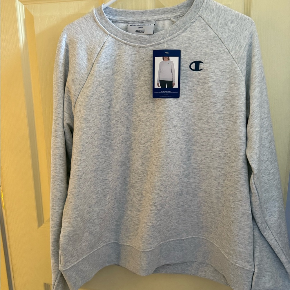 Champion Gray Crewneck Sweater with Ribbed Cuffs
